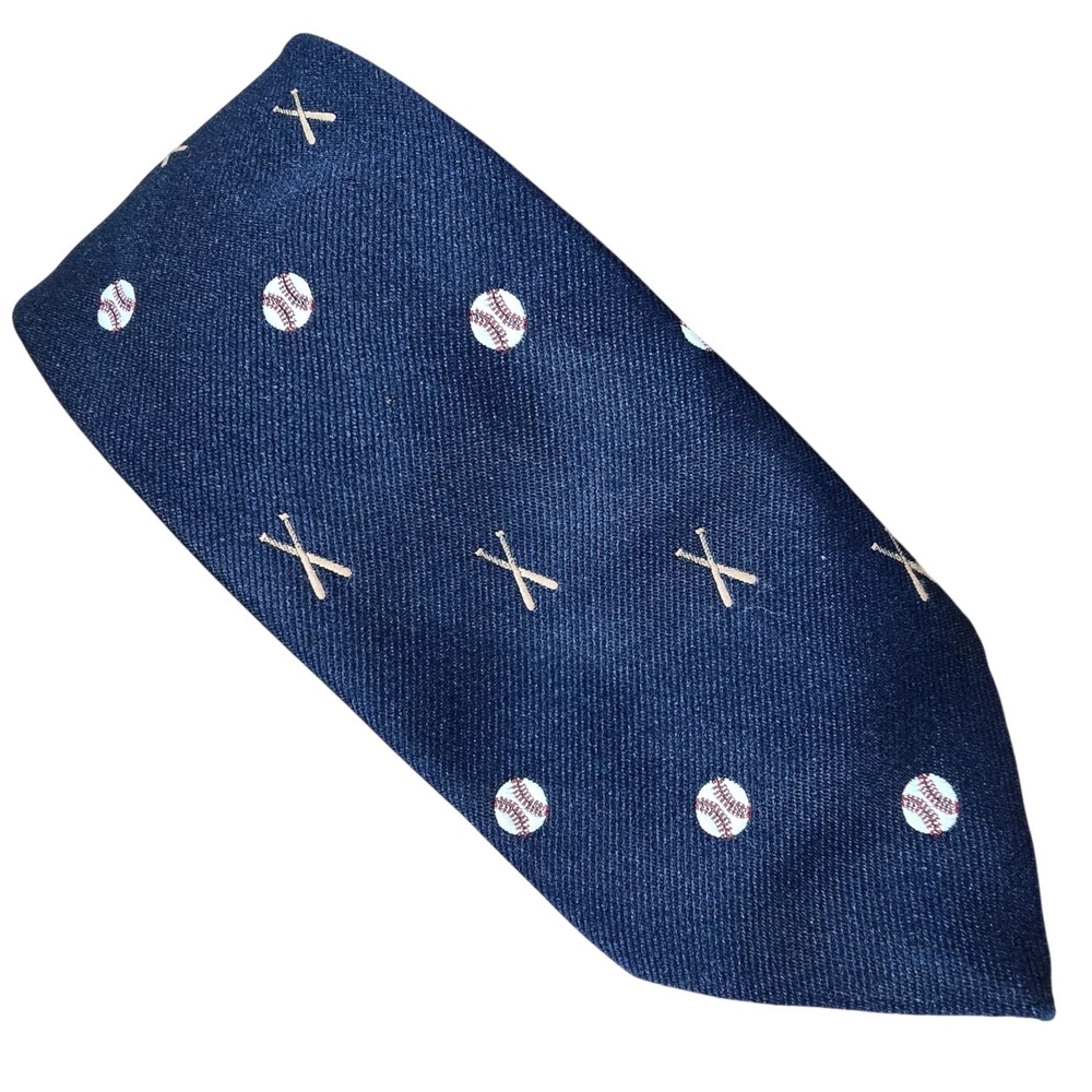 CAPE COD NECKWEAR Mens classic necktie blue white red baseball & bat SPORTS NWOT
